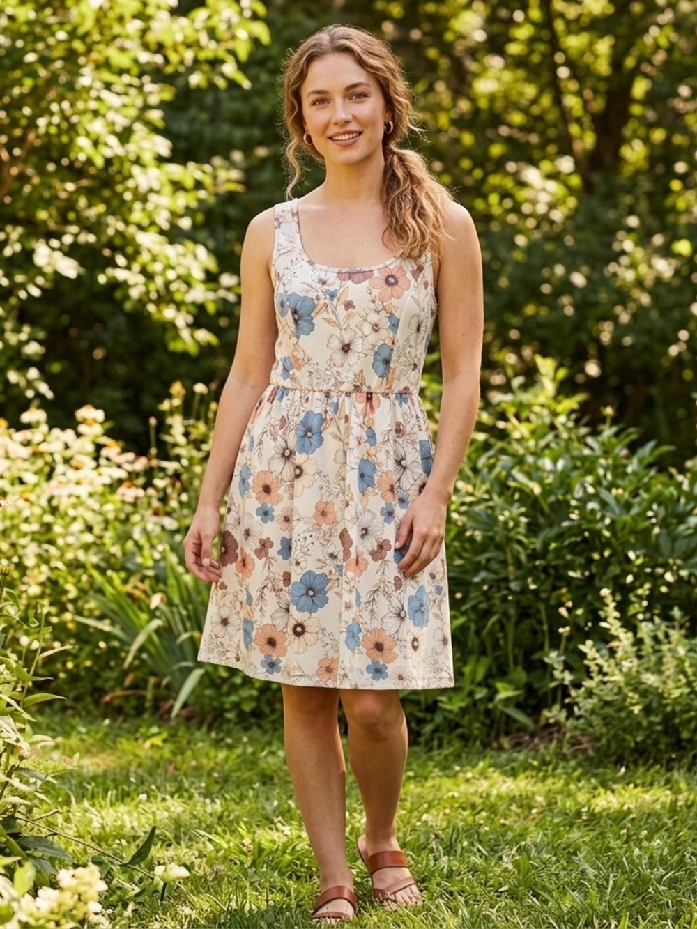 SHEIN Muted Floral A-Line Dress Medium Cottagecore Mod Retro Summer Sundress